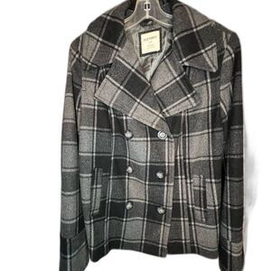 Old Navy Soft-Brushed Plaid Mid Length Peacoat Size L
